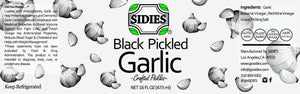 label for the 16 ounce jar of pickled black garlic