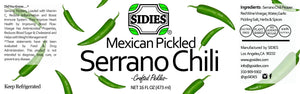 Label for 16 ounce jar of Mexican pickled serrano chili
