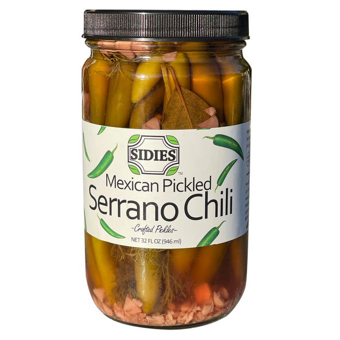 32 ounce jar of Mexican pickled serrano chilies